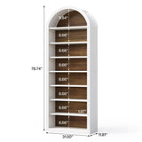 LITTLE TREE 8-Tier Bookcase, 78.7" Tall Bookshelf with Arched Top, Large Freestanding Wooden Open Bookcase Bookshelf, Modern Book Shelf Organizer for Living Room, Bedroom, Office, Library, White Brown LITTLE TREE