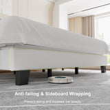Feonase King Size Velvet Platform Bed Frame, Upholstered Bed with Button Tufted Headboard, Sturdy Wooden Slats & Heavy Duty Feet, No Box Spring Needed, Noise-Free, Easy Assembly, White Feonase