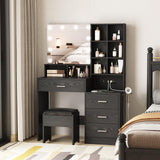 Vabches Black Vanity Desk with Mirror and Lights, Makeup Vanity Table with Charging Station, 3 Lighting Modes Brightness Adjustable, 4 Drawers, 8 Vabches