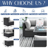 NICESOUL® 15 Piece Luxury Large Patio Furniture Sofa Set with Natural Gas/Propane Fire Pit Table, 29.3" High Back Outdoor Conversation Set, Outside PE Rattan Sectional Sofa, Light Gray NICESOUL