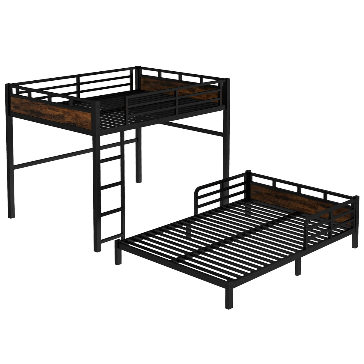 Queen Over Queen Bunk Bed with Headboard and Full Length Guardrail, Separable Bunk Bed Queen Size, Heavy Duty Bunk Beds Can Turns Into Loft Bed and Platform Bed, Black Bellemave