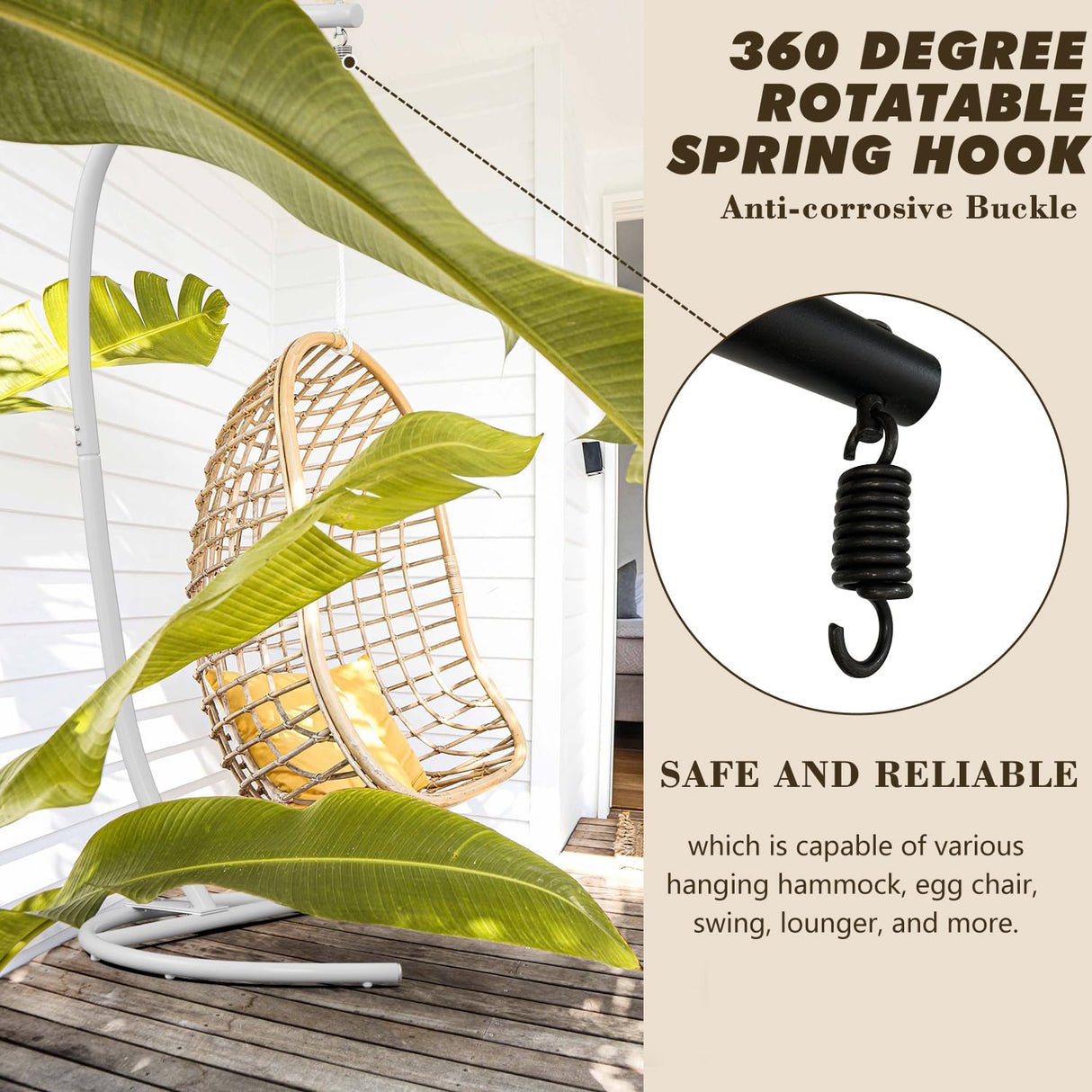 Hammock Stand Only Hammock Chair Stand Only Hanging Chair Stand Only Swing Stand Frame Outdoor Indoor Egg Chair Stand Only C Stand for Hanging Chair Swing Porch Heavy Duty (White) ARTBUSKE