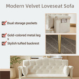 Small Velvet Loveseat Sofa with Gold Metal Legs,55-inch Modern Sofa Couch with 2 Side Pockets,Couch with Tufted Backrest for Living Room Bedroom Office (Beige) oaaktu