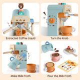 Tiny Land Kids Coffee Maker Wooden Kitchen Toys - 17Pcs Toy Coffee Maker Playset - Wooden Play Toys, Play Kitchen Accessories for Girls & Boys Tiny Land