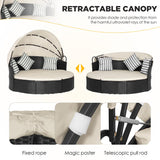 Outdoor Round Daybed Patio Bed Wicker Patio Furniture Outdoor Day Bed with Retractable Canopy Rattan Separated Seating Khaki Washable Cushioned and Three Pillow for Patio Backyard Porch Pool PayLessHere