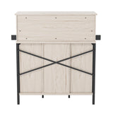 QNICE LED Industrial Wine Bar Cabinet for Liquor and Glasses/Sliding Barn Door Coffee Bar Cabinet with Light/Farmhouse Sideboard Buffet Storage Cabinet with Wine Rack/Rustic Oak/Easy Assembly QNICE