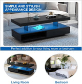 realglow LED Coffee Table with Storage, High Glossy LED Coffee Tables for Living Room, Center Table with Open Display Shelf & Sliding Drawers, (Black) realglow