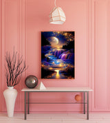 KINPLUB 5D Diamond Painting Kits for Adults, Moon Waterfall Diamond Art Kits for Beginners, DIY Full Round Drill Moonlight Landscape Paint with Diamond Dots, Home Wall Decor 12 x 16 Inch KINPLUB