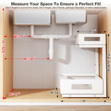 2-Pack Under Sink Storage Organizer, Large 2-Tier Elegant Mesh Pull Out Shelf for Kitchen and Bathroom Cabinet Organization, L-Shaped and Adjustable Height Design for Maximum Space Efficiency-White Biboraya