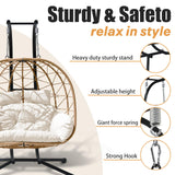 Nevsokio Double Egg Swing Chair with Stand - 2 Person Hammock Egg Chair for Outdoor, Patio, Garden & Balcony - Heavy-Duty Steel Frame, All-Weather Pe Rattan & Uv-Resistant Cushions (White) Nevsokio