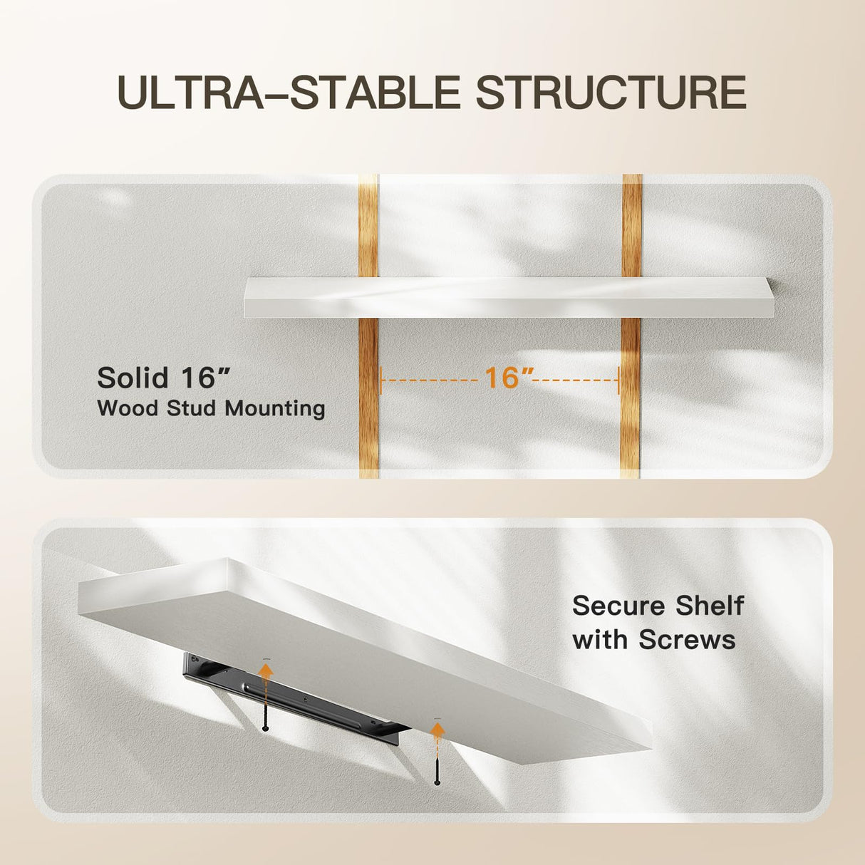 AMADA HOMEFURNISHING Floating Shelves, 32″ Large Wall Mounted Shelves for Bathroom, Bedroom, Living Room, Kitchen, Office, Hanging Shelf for Wall Décor Storage, Set of 2, White AMADA HOMEFURNISHING