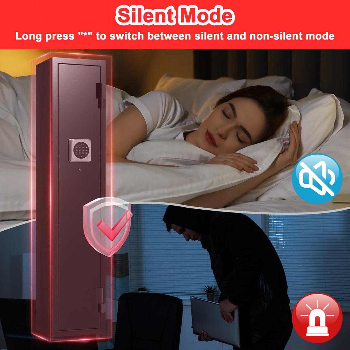 Emasme 2 Gun Safe, Gun Safe for Rifles and Pistols, Quick Access Long Gun Safes for Rifles, Electronic Gun Cabinet with Removable Gun Rack, Pistols Pockets for Home Office Garage (2-3 Guns Safe) Emasme