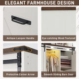 Farmhouse 4 Doors Armoire Wardrobe Closet w/Folding Sliding Barn Door and Lights, LED Armoire Closet w/Drawers for Bedroom, Freestanding Wooden Wardrobe Storage Closets w/Hanging Rod,Antique White jiteentarou