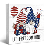 JXREQ 4th of July Decorations, Patriotic Decor Wood Box Sign, Independence Day Tiered Tray Decor, Farmhouse Rustic Gnomes Let Freedom Ring Sign, Home Office Bedroom Table Decoration, 5x5 Inch JXREQ