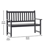 Flash Furniture Adele Commercial Indoor/Outdoor Acacia Wood Bench, 2-Person Slatted Patio Loveseat, for Use in Yard, Garden, Porch, or Park, Black Flash Furniture
