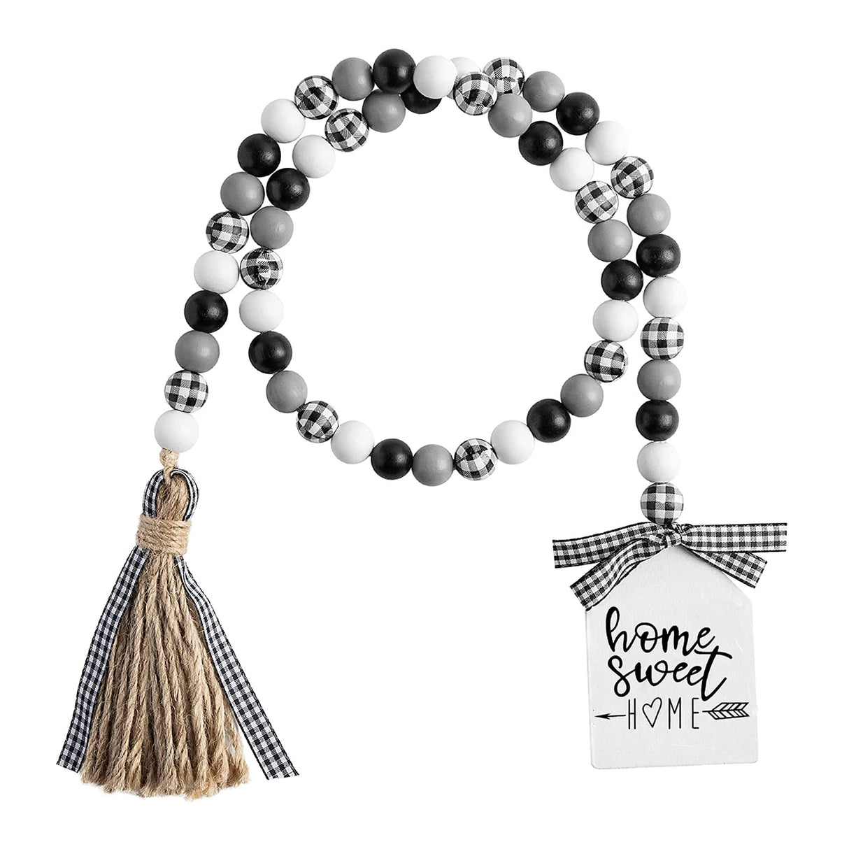 Farmhouse Plaid Wood Bead Garland with Tassel 40inch Hanging Decor Home Decorative Home Sign for Farmhouse Tiered Tray Wreath Elifel