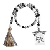 Farmhouse Plaid Wood Bead Garland with Tassel 40inch Hanging Decor Home Decorative Home Sign for Farmhouse Tiered Tray Wreath Elifel