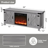 YESHOMY Fireplace TV Stand with Two Barn Doors and Storage Cabinets for Televisions up to 65+ Inch, Entertainment Center Console Table, Media Furniture for Living Room, 58 Inch, Gray Wash YESHOMY