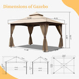Domi 10'x13' Gazebo, Outdoor Gazebo with Mosquito Netting, Metal Frame Double Roof Soft Top Patio Gazebo Canopy Tent for Deck Backyard Garden Lawns Khaki domi outdoor living
