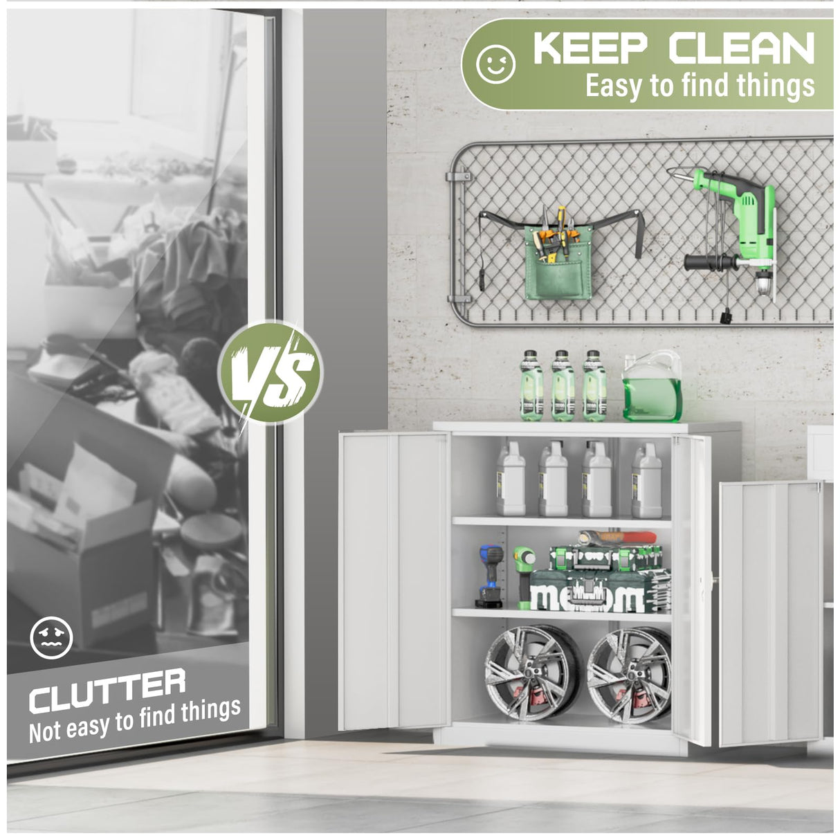 Oakmont Metal Storage Cabinet for Tool Organization, 36" Lockable Garage Storage Cabinets with 2 Doors and 4 Adjustable Shelves, Locking File Cabinet for Office, Home, School (36”-White) Oakcloud