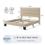 Allewie Queen Size Platform Bed Frame with Fabric Upholstered Headboard and Wooden Slats Support, Fully Upholstered Mattress Foundation/No Box Spring Needed/Easy Assembly, Beige Allewie