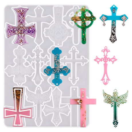 Cross Resin Molds,12 Cavity Epoxy Resin Cross Molds Silicone Molds for Keychain DIY Craft Necklace Jewelry Pendant Making Halloween Gifts Sakolla