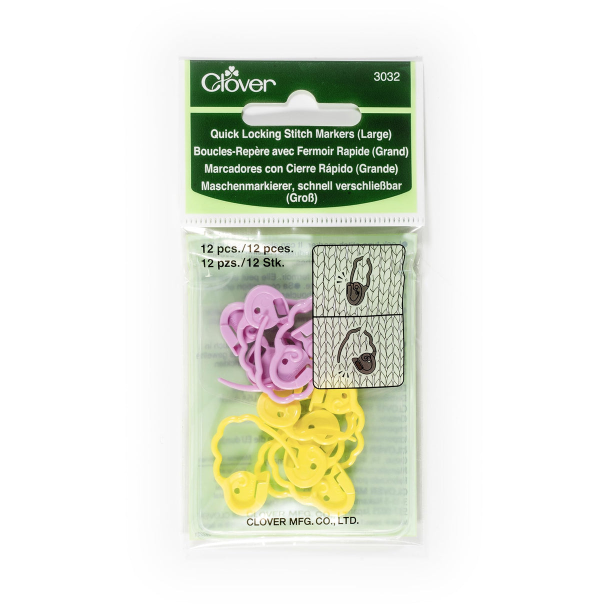 Clover Quick Locking Stitch Markers - Large 12/Pkg Clover