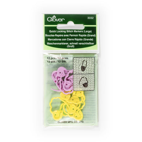 Clover Quick Locking Stitch Markers - Large 12/Pkg Clover
