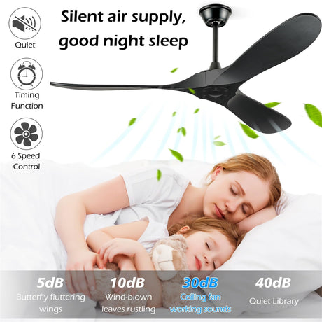 BOOSANT 60" Ceiling Fans Without Light, Solid Wood Ceiling Fan with Remote Control and Quiet DC Motor, Ceiling Fan no Light 3 Blades, Outdoor Ceiling Fans for Patios without Lights BOOSANT