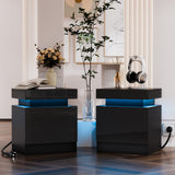 HOMMPA Set of 2 LED Nightstands Modern Black Nightstand with Led Lights Wood Matte Led Bedside Table Night Stand with 2 High Gloss Drawers for Bedroom 20.5" Tall HOMMPA