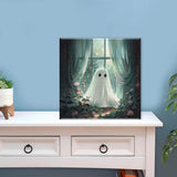 LOMSIOY Frame Paint by Number Kit for Adults, DIY Easy Halloween Ghost Oil Painting with Brushes, Hooks - Lone Watcher Framed Art Kits for Beginners - Suitable for Bedroom, Wall, Door Decor (8x8 Inch) LOMSIOY