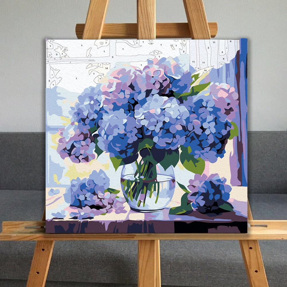 JUJUHOOD Hydrangeas Flowers Paint by Numbers Kit for Adults Beginner & Kids Ages 8-12, Purple Flower Paint by Number Without Easel, Simple Paint by Numbers for Gift Home Wall Decor (10x10Inch) JUJUHOOD