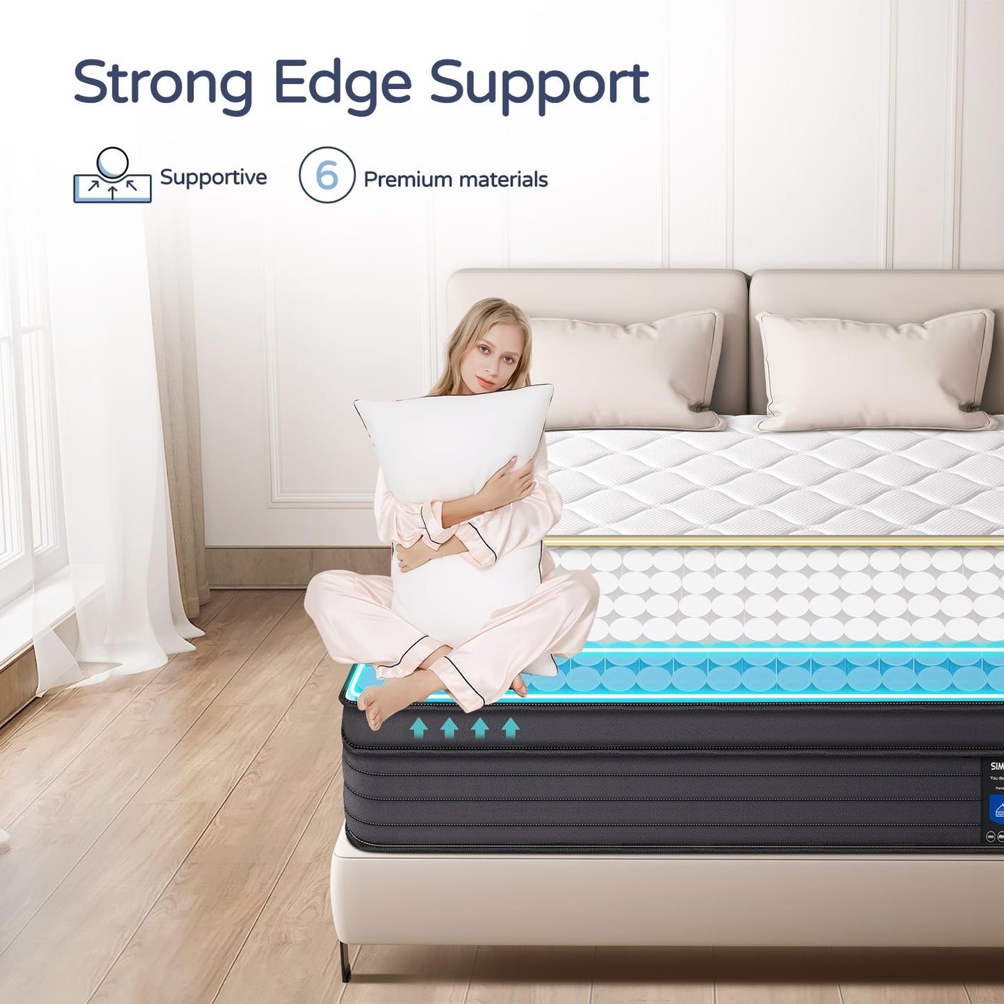 SIMARTH King Size Mattress 12 Inch - Upgrade Strengthen, Memory Foam Hybrid Mattress with Motion Isolation and Pressure Relief, Strong Edge Support, Pocket Spring King Size Mattress in a Box, Medium