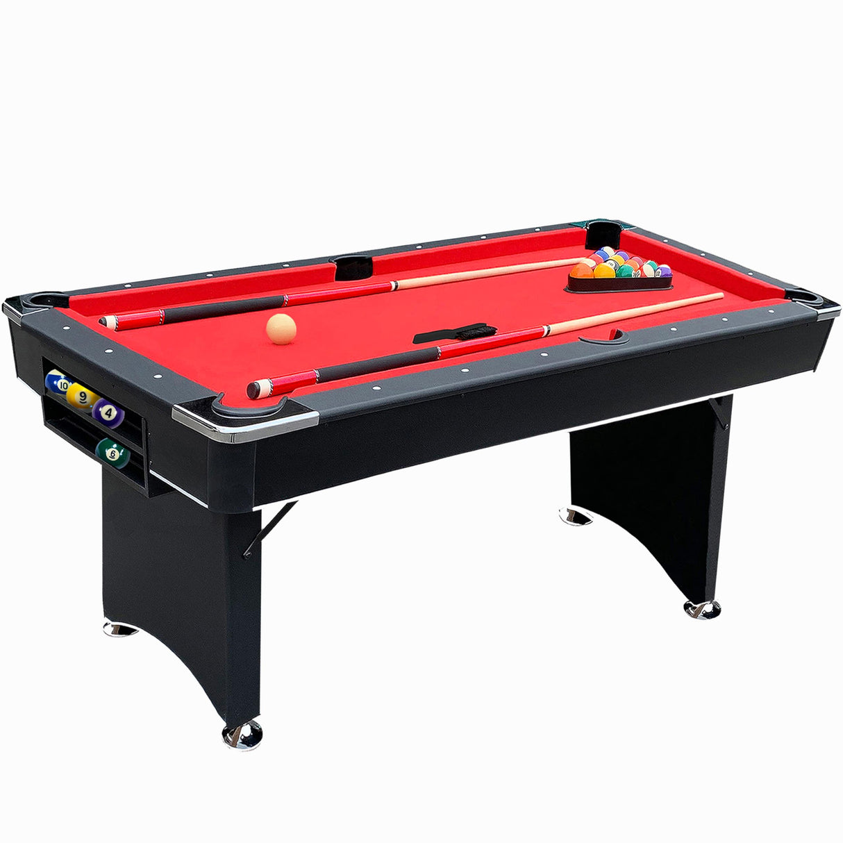 Freetime Fun Pool Table Set, Billiard Tables Accessories Included, 2 Pool Cue Sticks, Pool Table Balls, and More - 6 FT Portable Pool Table Freetime Fun