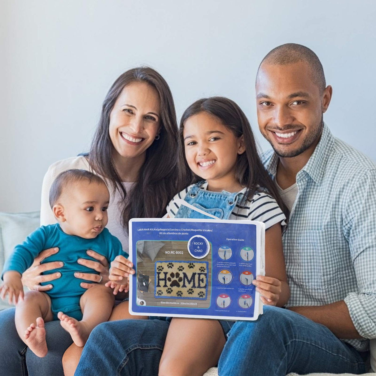 ROCKY&CHAO Latch Hook Kits Home Rug for Home Decoration 60 x 40 cm, DIY Latch Hook Kits, Rug Making Kit for Adults and Kids 23.6"x15.7", Birthday Gifts for Woman(Home) ROCKY&CHAO