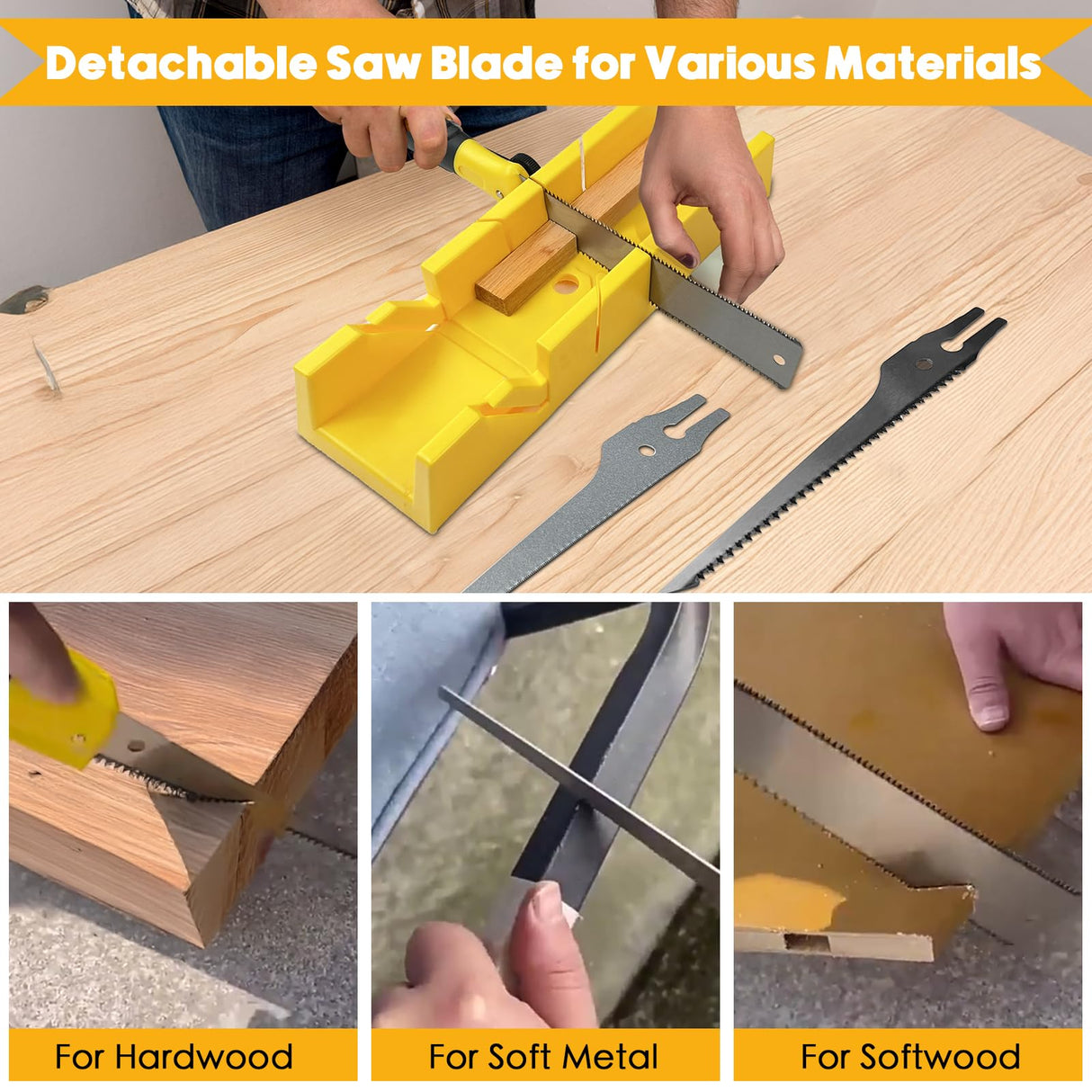 Konvixon 4-Piece Miter Box and Saw Set, 12-Inch Mitre Box with 3 Mitre Saws for Precise Miter and Bevel Cuts, Miter Box with Saw Included for Woodworking, Crafting and Carpentry Konvixon