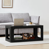 YUCHIATH Coffee Table for Living Room, Farmhouse Coffee Table with 2-Tier Storage, Accent Wood Coffee Table for Living Room (Black) YUCHIATH