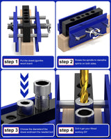 VASTHOME Self Centring Dowel Jig, Adjustable Drill Jig for Straight Holes, Biscuit Joiner Set with 6 Drill Guides, Adjustable Width Dowelling Jig for Straight Holes(blue) VASTHOME