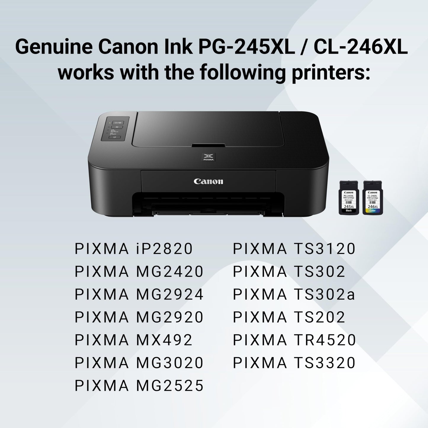 Canon PG-245 XL / CL-246 XL Genuine Ink Value Pack (2 Cartridges), Compatible with iP2820, MG2420/2924/2920/3020/2522/2525, MX492, TS3120/302/302a/202/202a/4520/3320