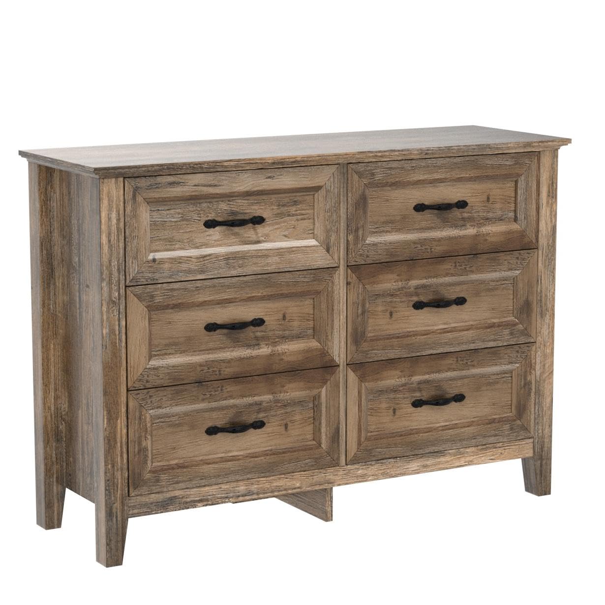 LINSY HOME Dresser for Bedroom, Long Dresser with 6 Drawers, Wood Chest of Drawers with Metal Handles, Ideal for Living Room, Entryway and Hallway - WoodArtSupply