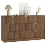 Sscaktu 7 Drawers Dresser for Bedroom，55" Wide Fluted Dresser with Deep Drawers, Modern Chest of Drawers, Mid Century Wood TV Stand Storage Organizer for Closet, Living Room, Hallway, Natural Sscaktu