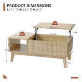 LYNCOHOME Fluted Lift Top Coffee Table with Hidden Compartment, Modern Center Table for Living Room, Home Office, Natural LYNCOHOME