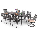 MFSTUDIO 9PCS Outdoor Patio Dining Set, Outdoor Table Chair Set with 1 Large Rectangular Expandable Table, 8 Armrest Chairs Include 6 Fixed and 2 Swivel Chair with Removable Cushions MFSTUDIO