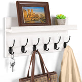 HRONRAD Shelf with Hooks, Coat Rack Wall Mount with 6 Double Metal Hooks, 17 Inch Farmhouse Wall Hooks with Shelf for Entryway, Bathroom, Kitchen, White HRONRAD