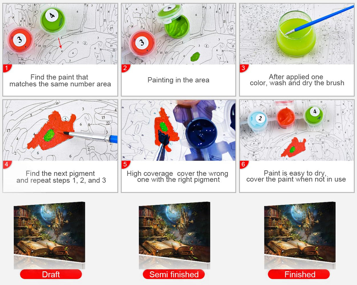 TUMOVO DIY Paint by Numbers for Adults Books, Acrylic Paint by Numbers Kits on Canvas Castle, Oil Hand Painting Botanic, Paint by Numbers Kit for Adults Gift Home Wall Decor 16"x20"(Frameless) TUMOVO