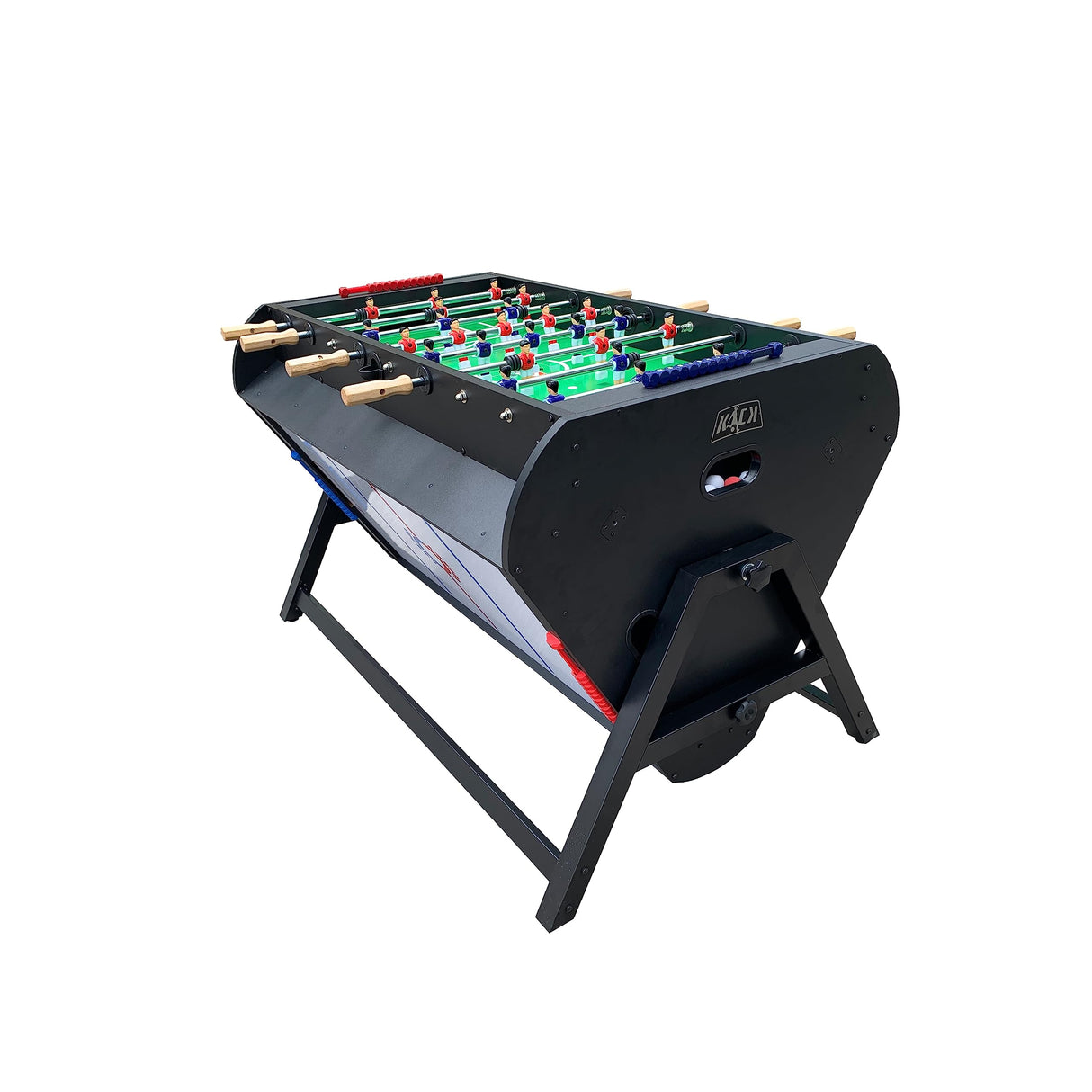 KICK Triplex 55″ Telescopic Rods 3-in-1 Swivel Multi Game Table (Black) - Combo Game Table Set - Billiards, Air-Hockey and a Foosball for Home, Game Room, Friends and Family! KICK