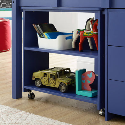 Naomi Home Low Loft Bed Twin Loft Bed with Desk and Storage Kids Beds for Boy Solid Pine Wood Toddler Loft Bed with Storage, Ladder Storage Guard Rails, No Box Spring Needed, Loft Bed Navy