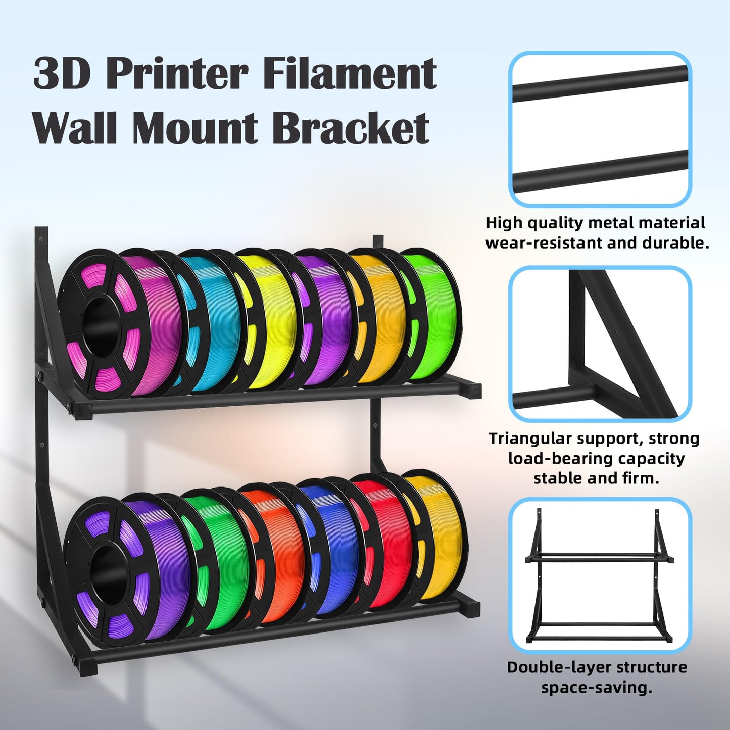 3D Printer Filament Storage Rack - Filament Spool Heavy Duty Wall Bracket Filament Storage Shelves for 3D Printer Rolling Filaments ABS/PLA/TPU/Nylon Accessories Holders （Shelf Only）