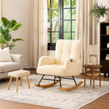 COMHOMA Nursery Rocking Chair with Ottoman, Teddy Glider Rocking Chair, Accent Chair with High Backrest Reading Chair for Adult, Nursery, Bedroom, Living Room, Offices (Beige with Ottoman) COMHOMA