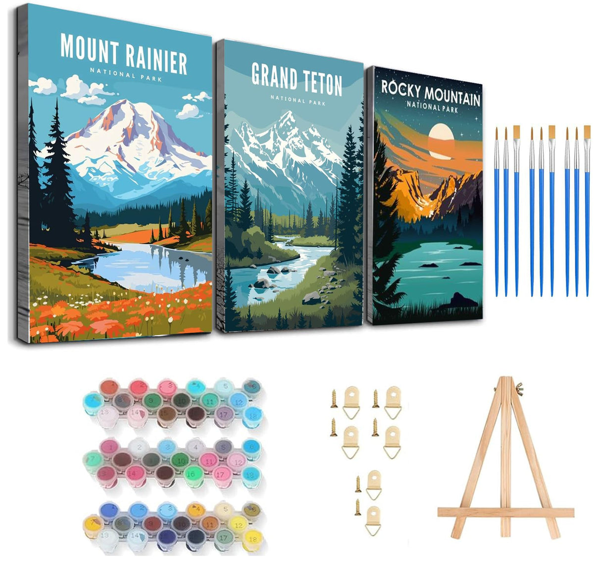 HOIYLDS 3 Pack Paint by Number for Adults Framed Canvas, National Park DIY Arts and Crafts for Adults Beginner with Wooden Easel, Paint Brushes, Acrylic Paint Set for Home Wall Decor, 9 * 12 Inch HOIYLDS